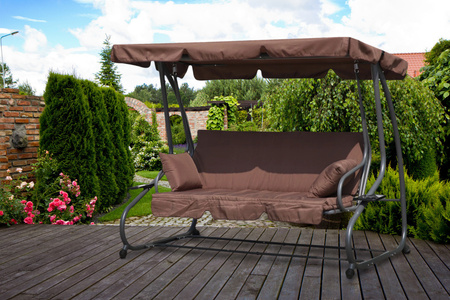 Leagăn de grădină pliabil cu 3 locuri 2in1 perne maro MultiGarden | mobilier de grădină, agrement, stil modern