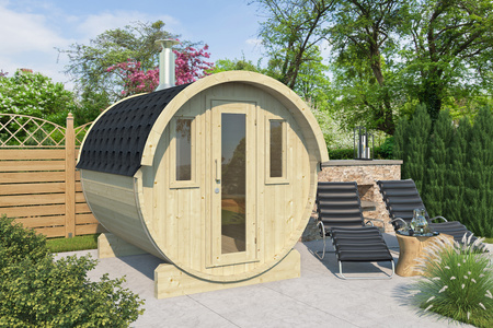 Sauna udendørs EDA 235 – rummelig sauna til 5–7 personer med elektrisk eller brændefyret ovn, til afslapning og maksimal komfort