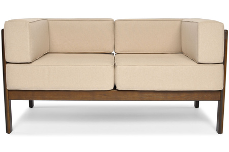 Sofa ogrodowa drewniana 2-osobowa EDEN ciemny brąz/beż | meble do ogrodu, wypoczynek, nowoczesny styl