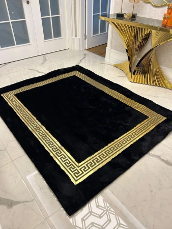 Luksus sort premium tæppe - blødt håndlavet til stue og soveværelse VERSACE-stil