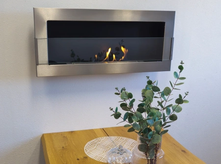 Bio-lareira suspensa em inox com vidro 900x400 – aço inoxidável, design moderno
