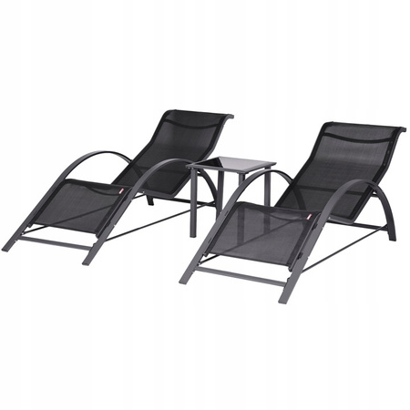 Conjunto de espreguiçadeiras de jardim com mesa de apoio | Espreguiçadeiras com mesa de apoio para pátio ou varanda Preto/Cinza | Mesa de jardim, pátio, relaxamento ao ar livre