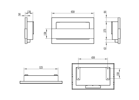 Biocamino a parete con vetro 650x400 – marrone strutturale opaco, camino al bioetanolo per interni
