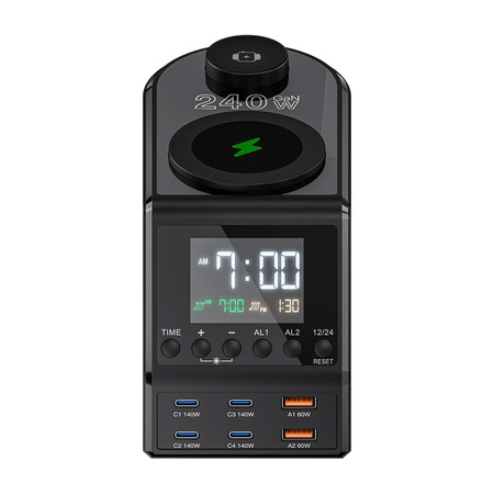 Wekker met oplader Blitzwolf BW-FW10 2xUSB-A, 4xUSB-C, 240W
