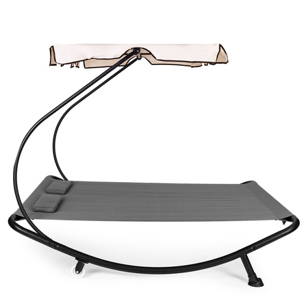 Leżanka dwuosobowa | Leżak ogrodowy z regulowanym daszkiem hamak na taras balkon Szary | hamak ogrodowy na stelażu, relaks na świeżym powietrzu