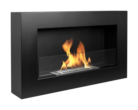 Біокамін BOX 650x400 чорний зі склом - сучасний екологічний камін для вітальні"