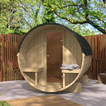 Sauna udendørs EDA 280 – rummelig premiumsauna til 6–9 personer med elektrisk eller brændefyret ovn, for design og enestående stil