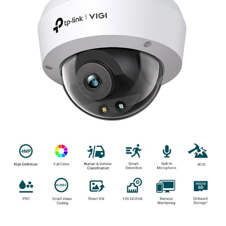 TP-LINK VIGI C240(2,8 mm) 4 MP kupolas - IP vaizdo stebėjimas su judesio aptikimo funkcija, naktiniu režimu, atsparus vandeniui, PoE, 30 m IR spinduliu