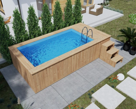 Trebasseng med polypropylenforing 480 cm x 240 cm (Thermo Drewno) – et moderne og slitesterkt hagebasseng