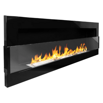 Wandhängender Bioethanol-Kamin mit Glas 1200 × 400 mm – eleganter schwarzer Hochglanz für Ihr Zuhause