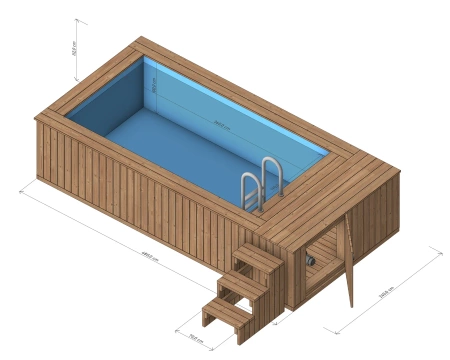 Дерев'яний басейн з поліпропіленовою вставкою 480см х 240см (Thermo Wood) - сучасний, довговічний садовий басейн