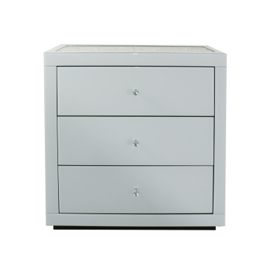 AMARO GLAZEN KAST – wit/transparant met kristallen (80×80×40 cm, 3 lades)