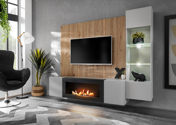 Wall Unit TV Cabinet with Bioethanol Fireplace for the Living Room XARI L-K