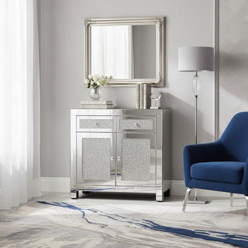 Дзеркальна шафа GLAMOUR з КРИСТАЛАМИ - 2 шухляди + 2-дверна шафа - скло + МДФ - 80 × 80 × 40 см