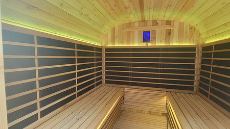 MO-2124 Infrarød SQUARE havesauna 210×240×210 cm - moderne udendørs sauna med infrarøde varmeapparater, LED og Bluetooth til 6-8 personer