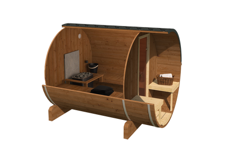 EDA 250 zahradní sauna - prémiová komfortní sauna pro 6-8 osob s elektrickými kamny nebo kamny na dřevo, pro luxus a eleganci.