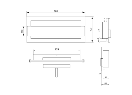 Biopejs 900x400 med glas – sort strukturel, moderne bioethanolpejs