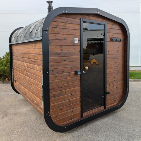 Modern kertiszauna CUBE MINI PLUS – külső, relaxációs funkcióval