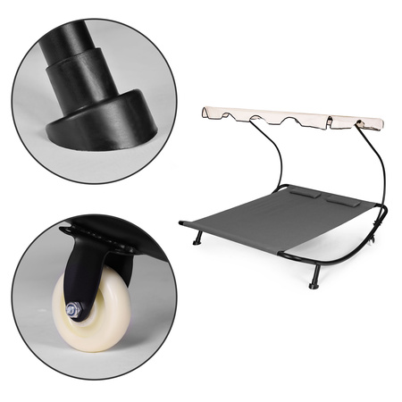 Dvoumístné lehátko | zahradní lehátko s nastavitelnou stříškou houpací síť na terasu balkon Šedá | zahradní houpací síť na rámu, venkovní relaxace