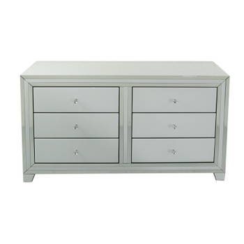  GLASKOMMODE XANDRE LYSER OP RUMMET • 6 SKUFFER • glas + MDF • 130 × 75 × 40 cm