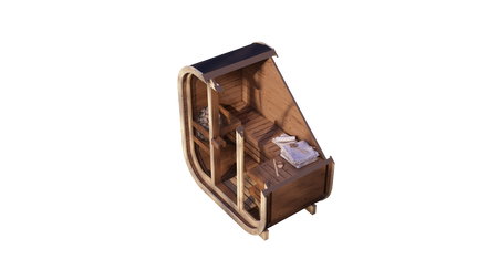 Utendørs sauna AMORA for 3-4 personer med Harvia Vega ovn + gaver | kosmetikk + badstue tilbehør | finsk badstue | Thermowood | termisk modifisert tre