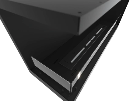 Biokominek narożny Inside L1100 v2 — wersja L (lewa), do zabudowy we wnęce (palnik 800 mm, 2 l), szkło Antisol, czarny