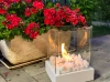 "Sunset Garden Mini" laisvai pastatomas baltos matinės spalvos bioetanolio židinys - kompaktiškas, nedūmijantis bioetanolio židinys mažiems interjerams ir balkonams