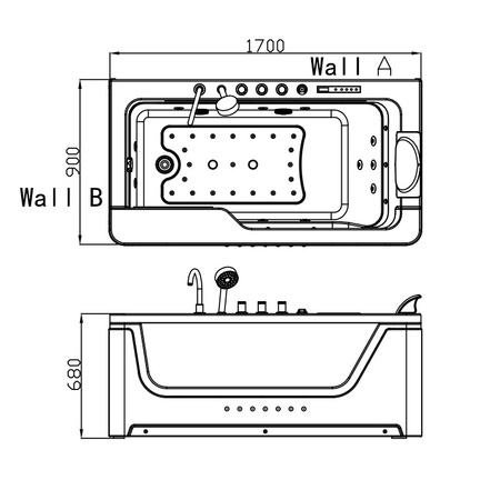 Acasă cadă cu hidromasaj | Spa NEVADA 912 Negru 170x90 | LED Jacuzzi