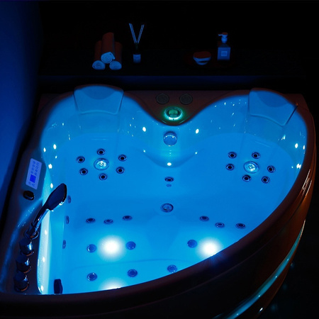 BAIGNOIRE BALNÉO AVEC HYDROMASSAGE & CHAUFFAGE ROMA 764 DROITE • BLANCHE • 45 JETS 150×150