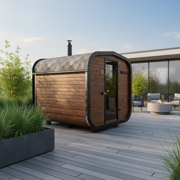 Moderna sauna da giardino CUBE MINI PLUS – esterna con funzione rilassante