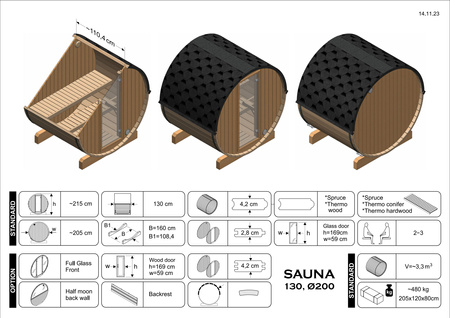 Sauna Exterior EDA 130 – Clássica Sauna de Jardim para 2–3 Pessoas com Aquecedor Elétrico para Relaxar no Jardim