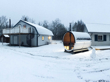 Vrtna savna Barrel 250 s 4 sedeži / Električna peč Harvia Harvia ali Harvia na drva / Visokokakovostna skandinavska smreka (Thermwood) | Wellness | Sprostitev | Spa | Relaksacija | Naravni les | Pripravljeno za namestitev