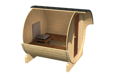 Saună de grădină Baril EDA 220 cu 4 locuri / Soba electrică Harvia sau arderea lemnului Harvia / molid scandinav de înaltă calitate (Thermwood) | Wellness | Relaxare | SPA | Wellness | Relaxare | SPA | Panoramic Glass | Home SPA