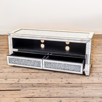 Móvel de TV em vidro RTF Modern 120×50×40 cm – 2 gavetas, cristais