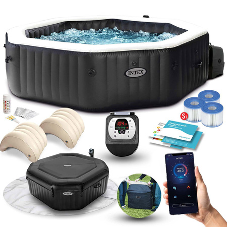 Jacuzzi Inflável INTEX 28462 – SPA Octogonal para 6 pessoas, 218 x 71 cm com Hidromassagem e Conjunto Premium