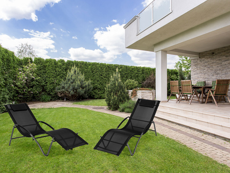 Tuinstoel met hoofdsteun | Ligbed voor balkon terras Zwart | tuinmeubelen, ontspanning, modern design