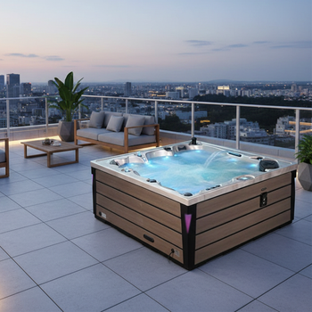 Vasca idromassaggio da giardino SPA340 Cappuccino con rivestimento in legno naturale 220x220 cm – eleganza e relax all'aria aperta