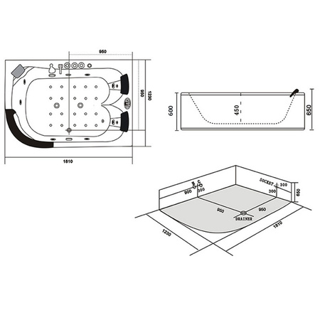 CREATIVE 665L vasakpoolne hüdromassaaživann 180x120 cm - modernsus, mugavus ja lõõgastumine