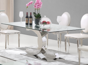 Spisebord i forkrommet stål og herdet glass – moderne og funksjonelt 150x90x75 cm