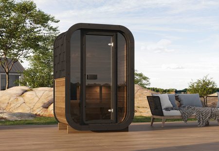 Outdoor sauna ULLA for 1-2 people with Harvia Vega sauna heater + freebies | cosmetics + sauna accessories | Finnish sauna | thermwood | Thermally Modified Wood