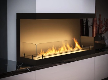 Elegant Biofireplace Inside C1000 v3 — minimalist built-in fireplace with LONGFIRE 800 burner and Antisol glass