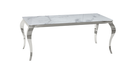 Eettafel VALENTINO met Witte Marmeren Tafelblad en Zilver Onderstel – Luxe voor jouw Eetkamer