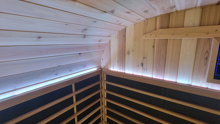 MO-2124 Infrarød SQUARE havesauna 210×240×210 cm - moderne udendørs sauna med infrarøde varmeapparater, LED og Bluetooth til 6-8 personer