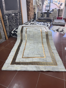 VERSACE-tyylinen matto - ylellinen käsintehty lampaannahkamatto, valkoinen ja kultainen