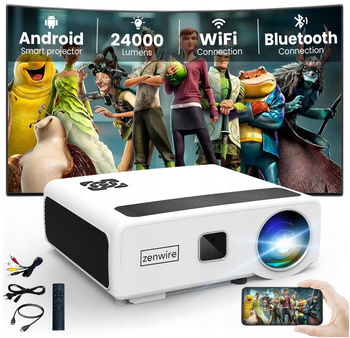 Projektorius Rzutnik LED WIFI 2.4/5GHz Android TV FULL HD 4K 24000lm 800 ansi Automatinis fokusavimas Autokeystone 4D Bluetooth 2x HDMI/2x USB/Ethernet/Audio Zenwire e660h