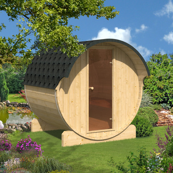 Saună de grădină Baril EDA 220 cu 4 locuri / Soba electrică Harvia sau arderea lemnului Harvia / molid scandinav de înaltă calitate (Thermwood) | Wellness | Relaxare | SPA | Wellness | Relaxare | SPA | Panoramic Glass | Home SPA