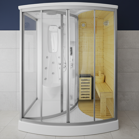 MO-1706 TRIO, sausa sauna, garinė sauna ir dušo kabina 165X105X215CM | Elegantiškas minimalizmas | Natūrali mediena