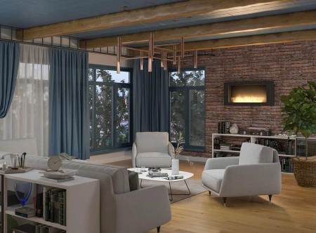 Wnękowy Biokominek ścienny MURALL 1200 – zawieszany, szkło Antisol 4 mm, palnik 800 Longfire 2L