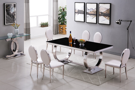 Spisebord i krommet stål og herdet glass i lys limefarge 150x90x75 cm