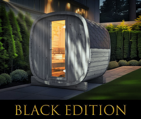 Udendørs sauna Limited Black Version Uku 130 til 3-4 personer / Kun elektrisk opvarmning / Højkvalitets nordisk gran (termisk fyrretræ) | Wellness | Afslapning | SPA | Wellness | Afslapning | SPA | Nordisk stil | Termisk træ